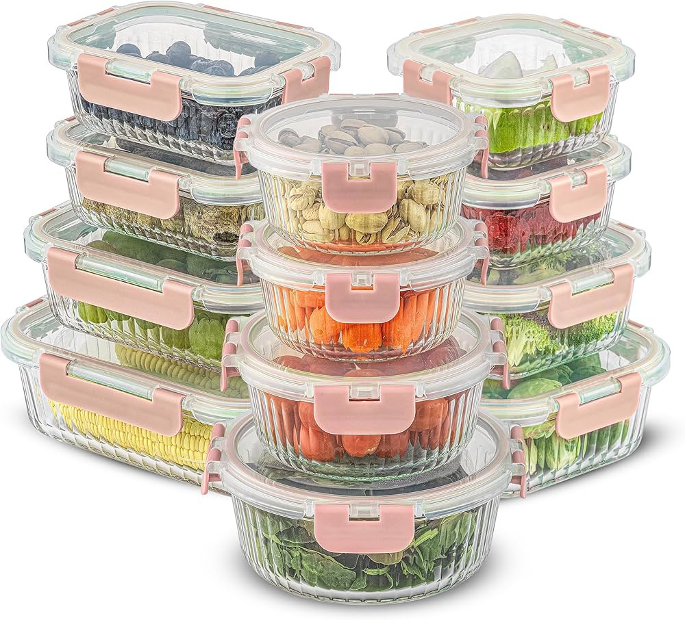 JoyJolt 24pc Borosilicate Glass Storage Containers with Lids | 12 Airtight/Freezer Safe Food Stor... | Amazon (US)