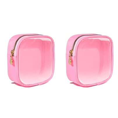 2pcs Small Makeup Bag For Purse Mini Clear Makeup Bag Nylon&PVC Travel Pink Cosmetic Bag Preppy Cosmetic Zipper Pouch Stoney Clover Toiletry Organizer | SHEIN