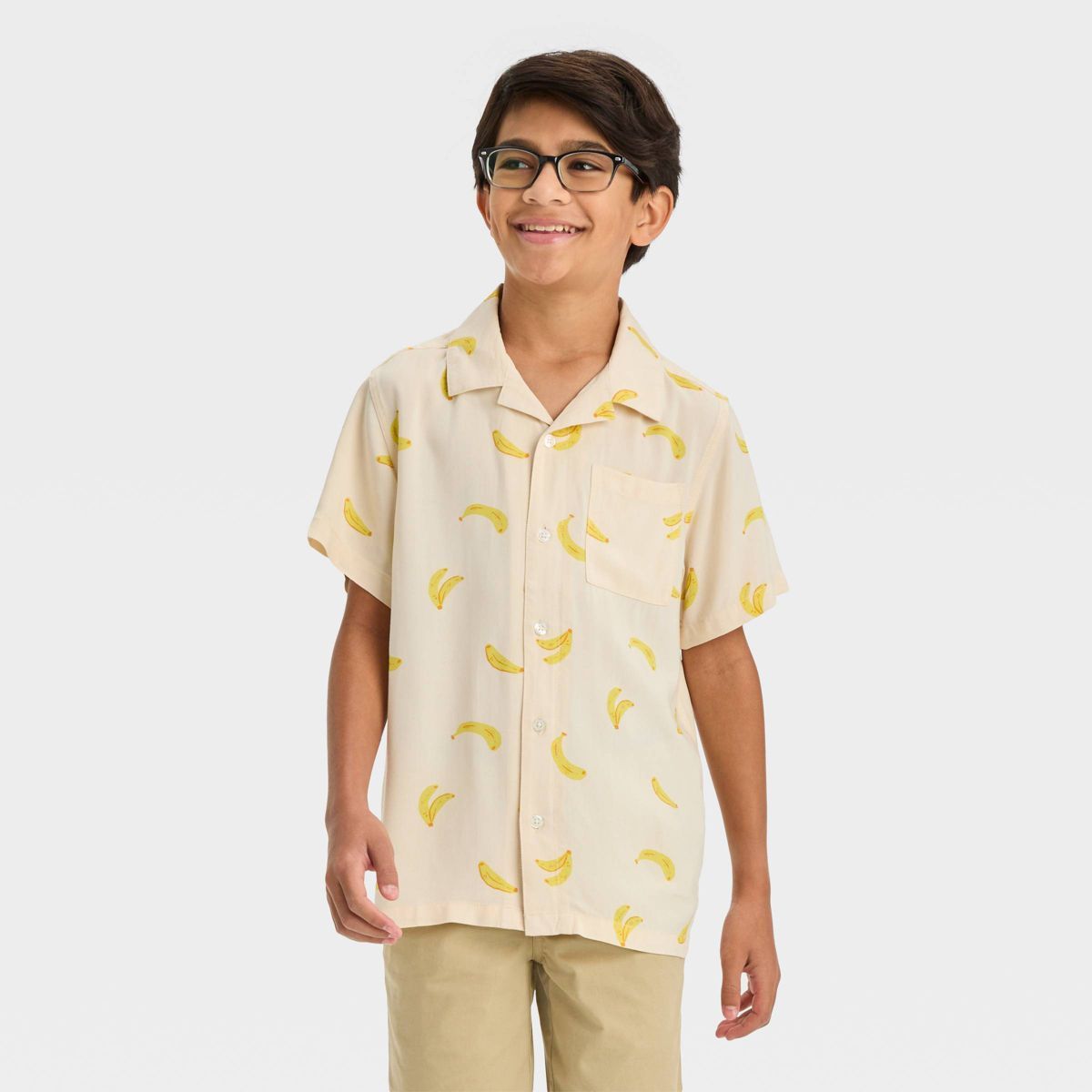 Boys' Short Sleeve Bananas Button-Down Shirt - Cat & Jack™ Off-White | Target