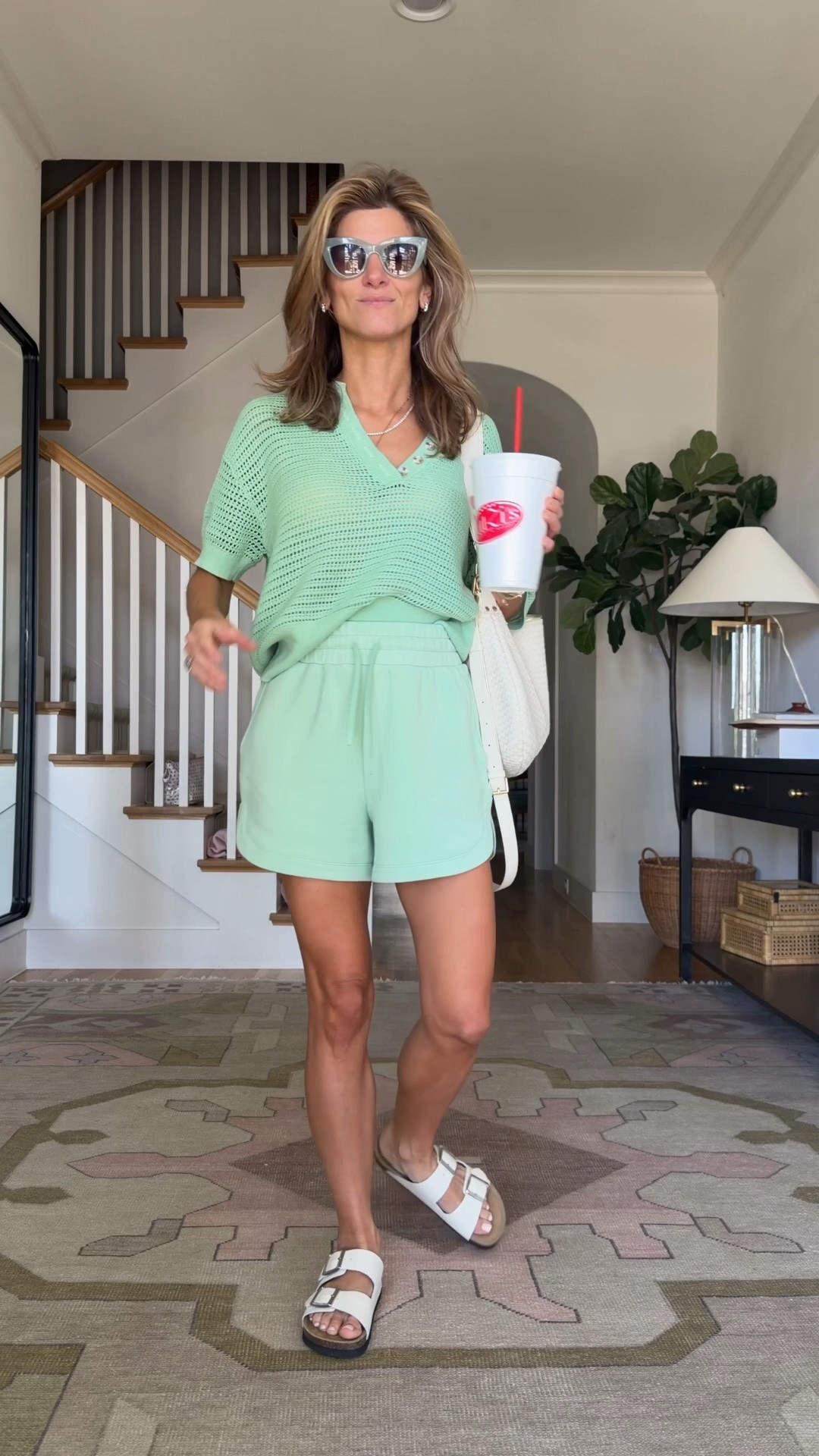 Outfit I wore to my sons basketball game and Saturday errands. Wearing size XS in top and bottom
