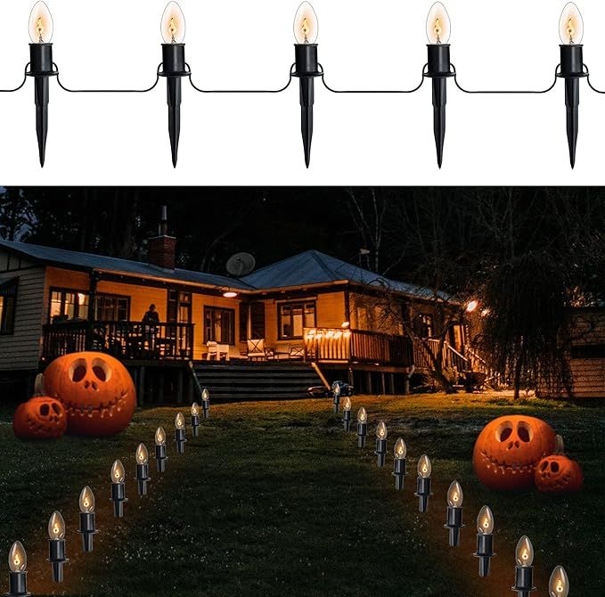 24.2ft Flame String Pathway Lights - C9 Flickering Flame String Lighting with Stakes Decor for Ou... | Amazon (US)