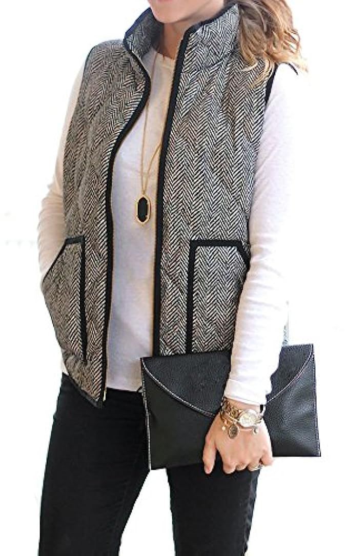 MEROKEETY Women's Slim Fall Quilted Herringbone Puffer Vest with Zipper | Amazon (US)