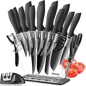 MIDONE Kitchen Knife Set with Acrylic Block, 17 PCS German Stainless Steel, includes Multiple Var... | Amazon (US)