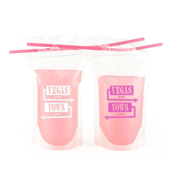 Vegas Now Vows Later Drink Pouches | Reusable Bridesmaid Booze Bags with Straw| Las Vegas Pool Ba... | Etsy (US)