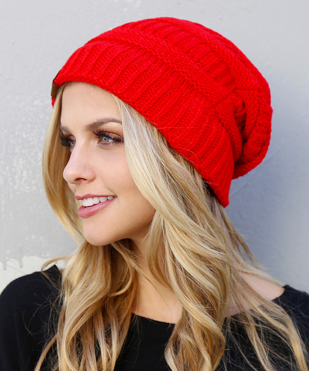 Riah Fashion Women's Beanies Red - Red Ribbed Beanie - Women | Zulily