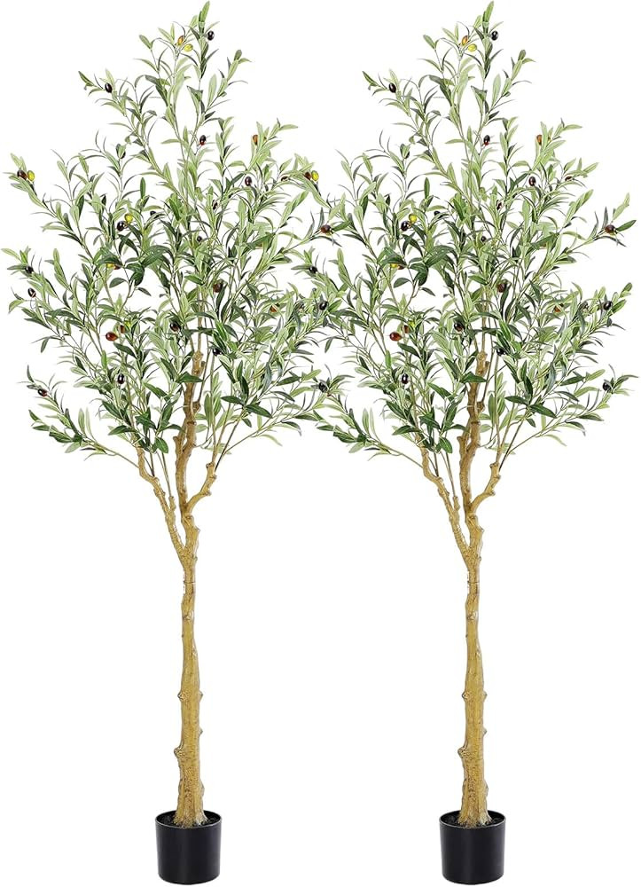 Tall Faux Olive Tree，6Ft(72in) Realistic Texture Potted Silk Artificial Olive Tree， Fake Oliv... | Amazon (US)