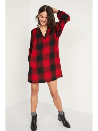 Long-Sleeve Plaid Mini Swing Dress for Women | Old Navy (CA)