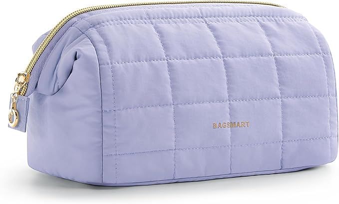 BAGSMART Makeup Bag Cosmetic Bag Wide Open, Purple, M, Wide-open Travel Makeup Bag With Puffy Pad... | Amazon (US)