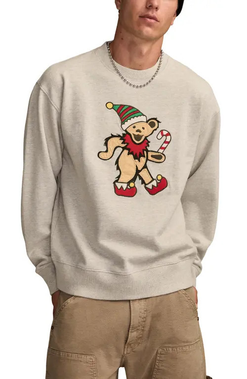 Lucky Brand Grateful Dead Santa Bear Appliqué Cotton Sweatshirt in Heather Grey at Nordstrom, Size Large | Nordstrom