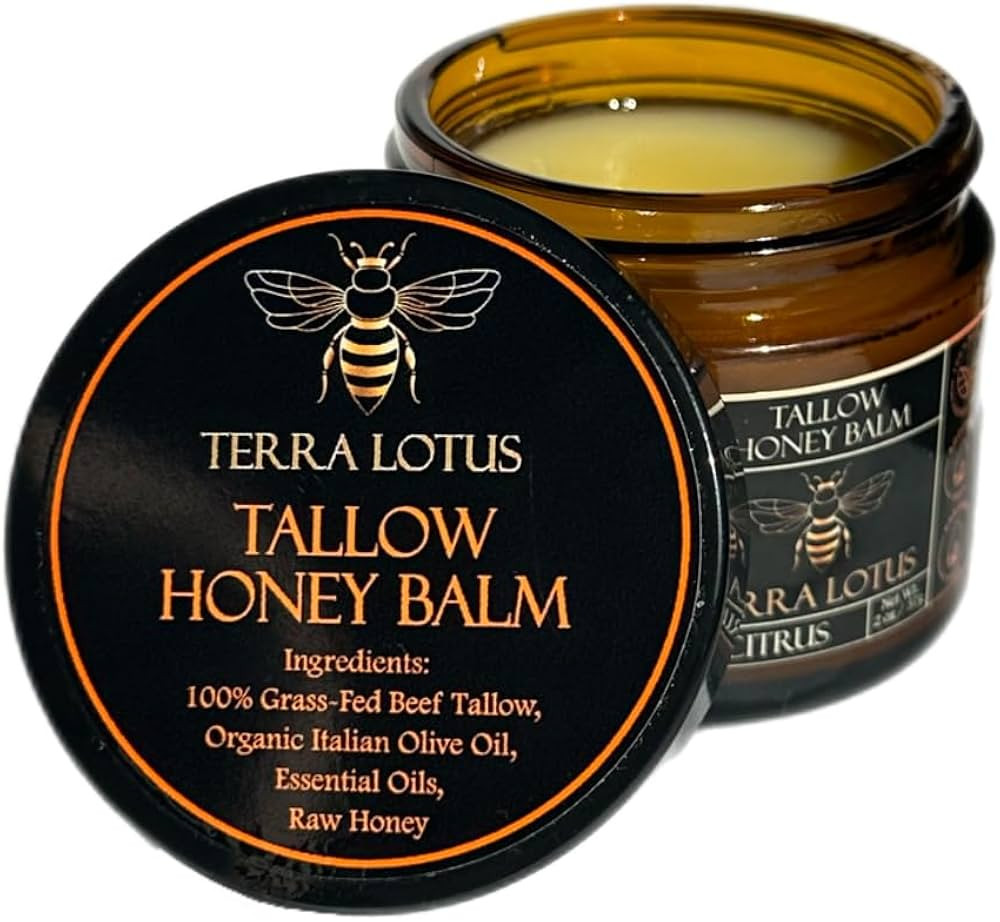 Organic Grass-Fed Beef Tallow Balm with Raw Honey - Moisturizing Cream for Soft, Smooth Skin - Ha... | Amazon (US)