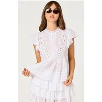 ASTR the Label | Jenny Eyelet Flutter Sleeve Top in White | Size L | ASTR The Label (US)