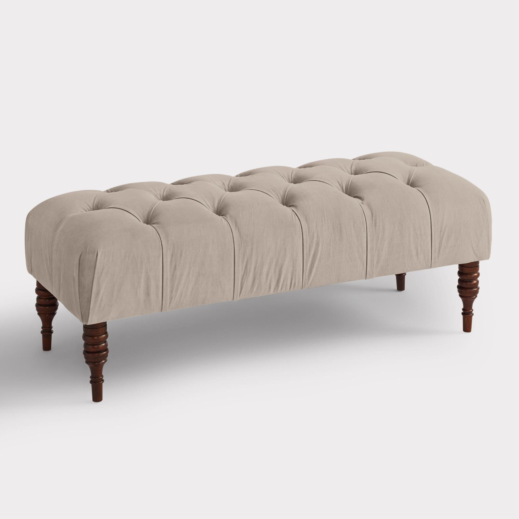 Velvet Clare Tufted Upholstered Bench: Brown - Fabric - Cocoa by World Market Cocoa | World Market