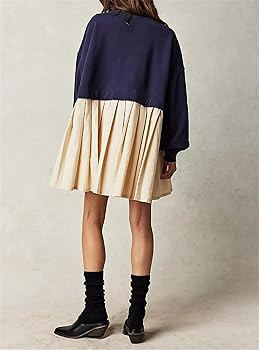 MISSACTIVER Women Oversized Sweatshirt Dress Patchwork Crewneck Long Sleeve Pullover Tops Flowy P... | Amazon (US)