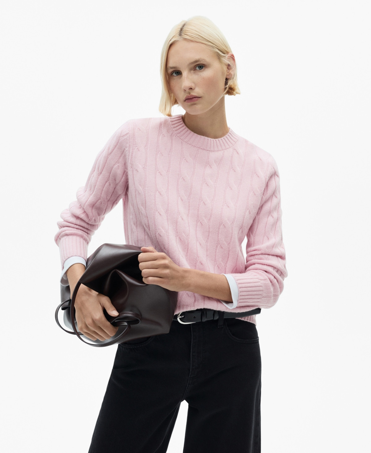 Mango Women's Wool Braided Sweater - Pink | Macy's