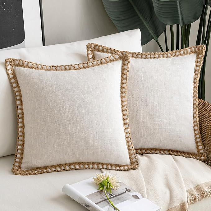 MIULEE Pack of 2 Decorative Throw Pillow Covers Modern Farmhouse Outdoor Pillow Covers Neutral Li... | Amazon (US)
