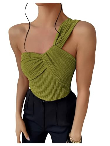 GORGLITTER Women's Twist Front One Shoulder Bodysuit Sleeveless Backless Asymmetrical Neck Tank T... | Amazon (US)