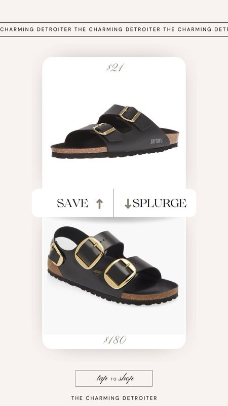 Save vs splurge Birkenstock slip on leather sandals with gold buckle 

#LTKshoecrush #LTKstyletip #LTKfindsunder50