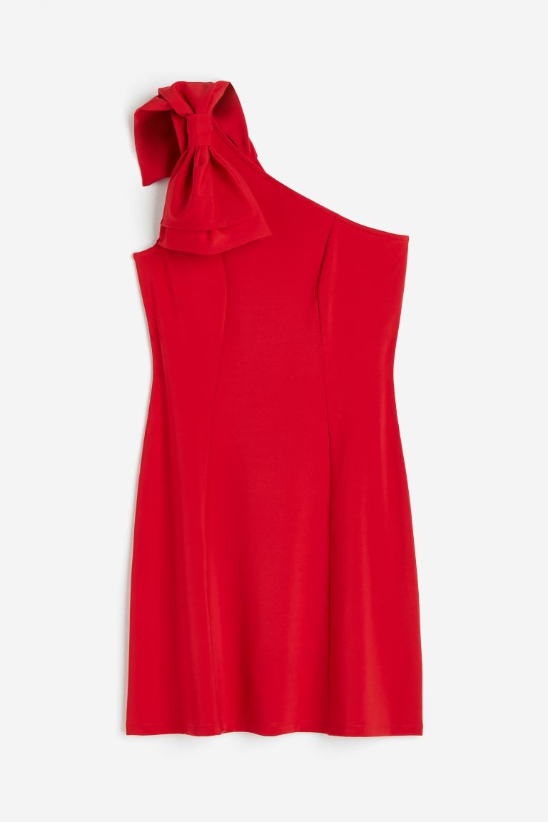 Bow-detail one-shoulder dress - Red - Ladies | H&M GB | H&M (UK, MY, IN, SG, PH, TW, HK)