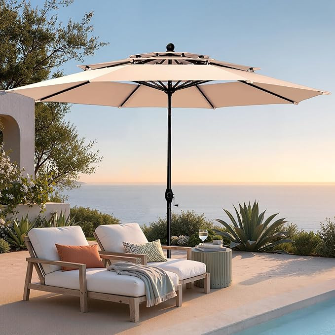 PHI VILLA 10ft Patio Umbrellas, Outdoor 3 Tier Vented Large Market Table Umbrella with 8 Sturdy R... | Amazon (US)
