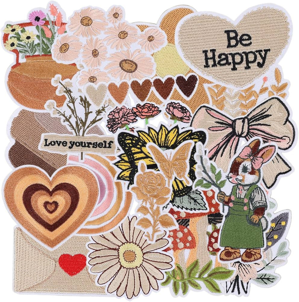 20 PCS Vintage Embroidered Iron On Patches for Clothes,Girly Aesthetic Sew On Applique Patches fo... | Amazon (US)