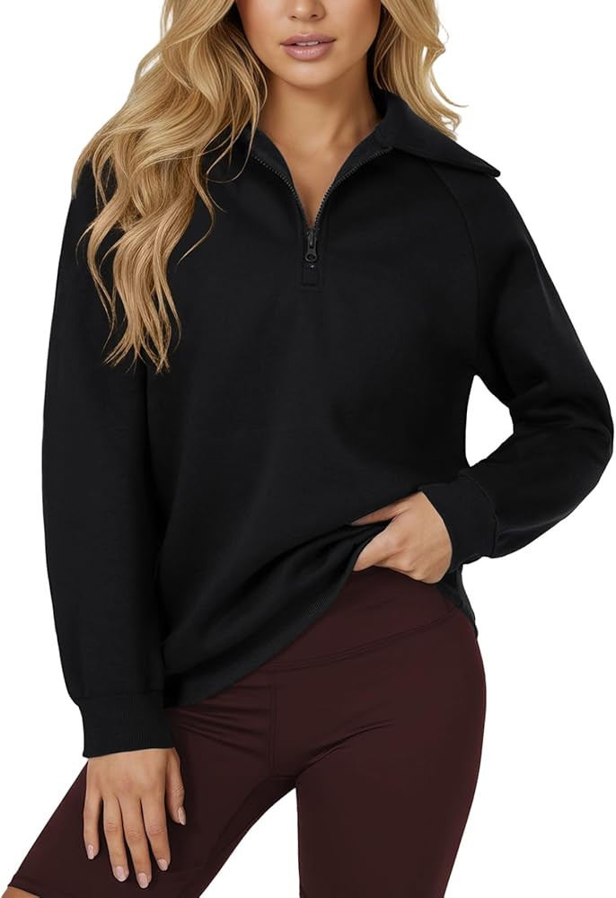 Rooscier Women's Quarter Zip Pullover Sweatshirt Fleece Lined Mock Neck Long Sleeve Soft Fall Out... | Amazon (US)