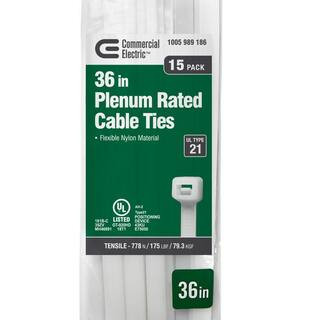 36in Heavy Duty  175lb Tensile Strength UL 21S Rated Cable Zip Ties 15 Pack Natural (White) | The Home Depot