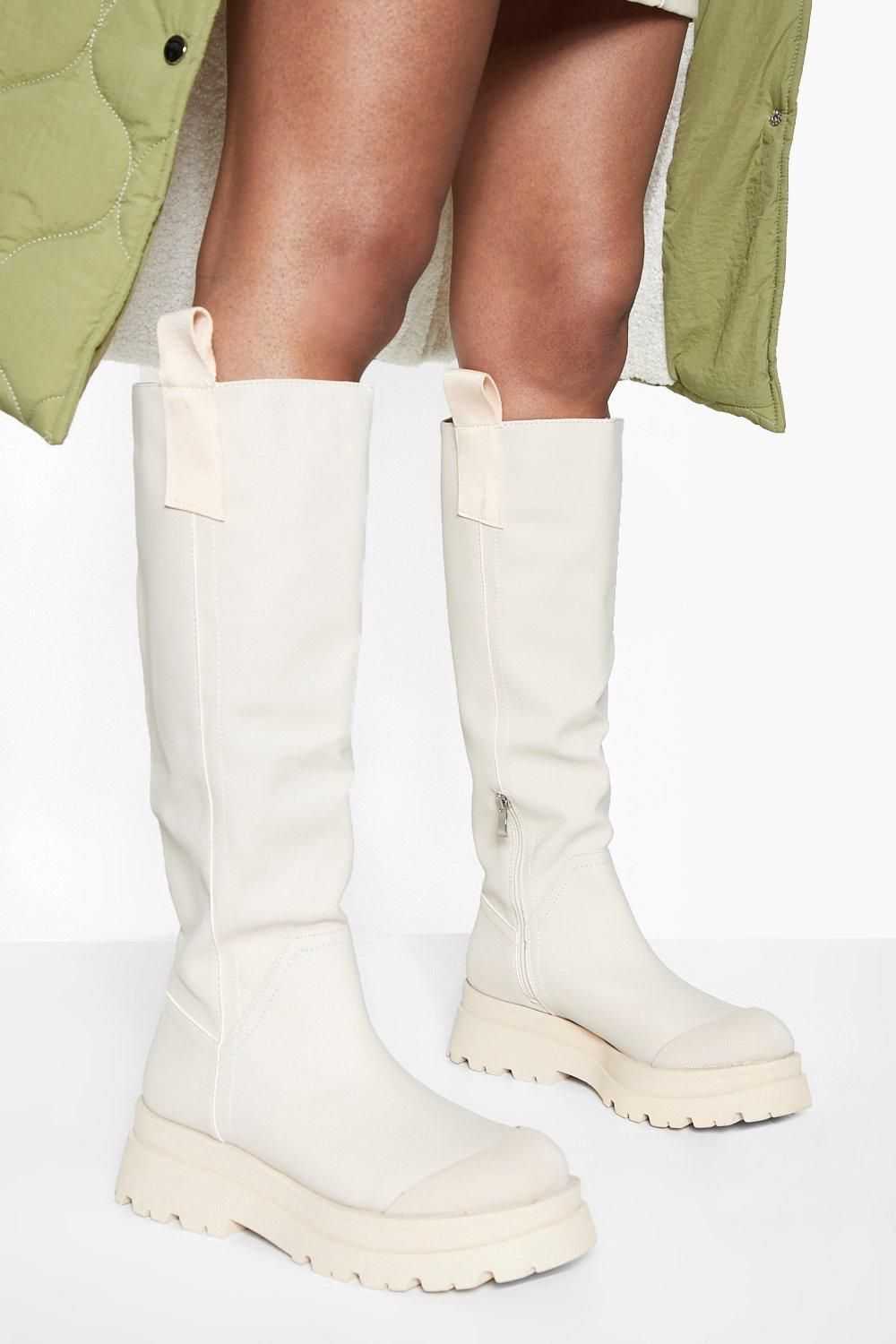 Womens Chunky Rubber Knee High Boots - White - 5 | Boohoo.com (US & CA)