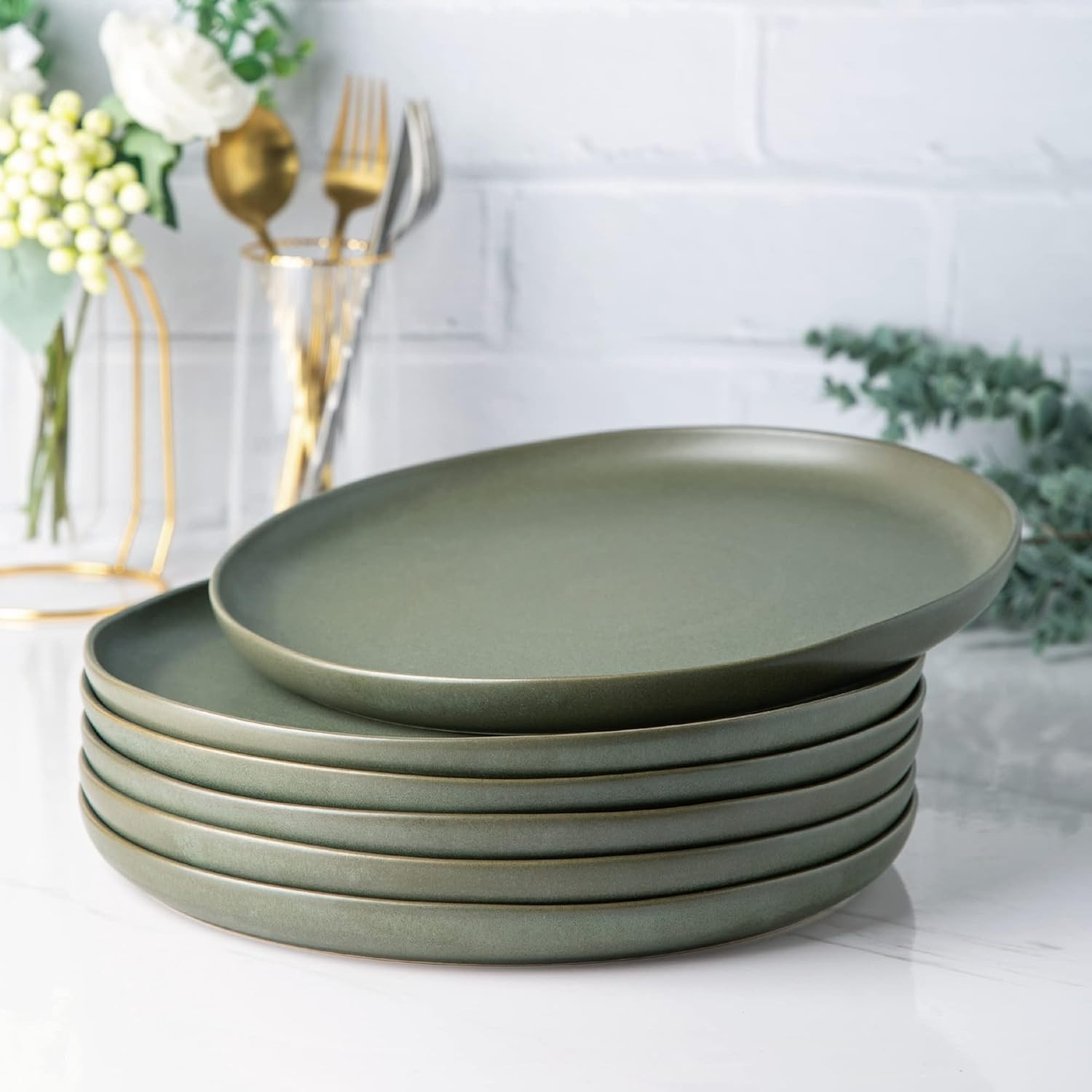 AmorArc Ceramic Dinner Salad Plates Set of 6, Wavy Rim 8.5 Inch Dish Set, The Dessert,Salad, Appe... | Amazon (US)