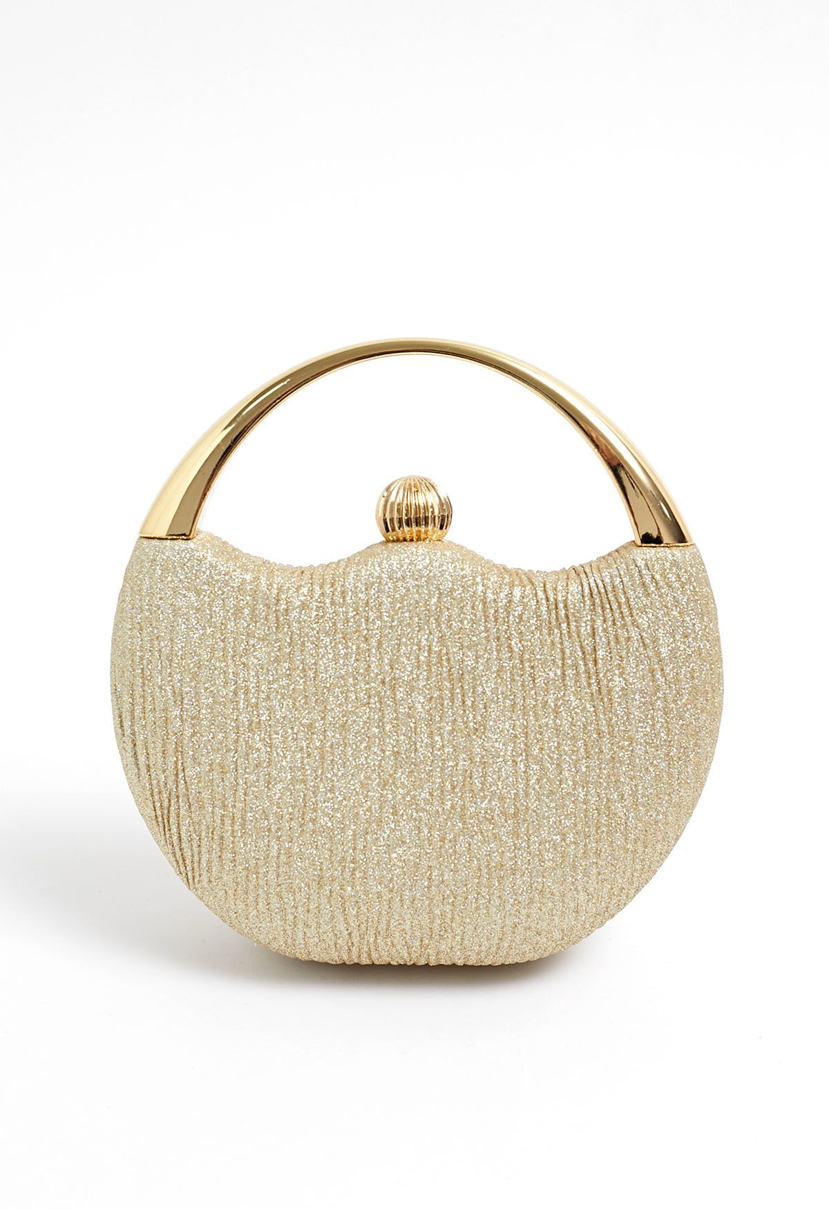 Elegance Round Handle PU Leather Clutch in Champagne | Chicwish