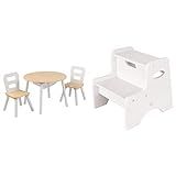 KidKraft Round Storage Table & 2 Chair Set - Natural & White & Wooden Two Step Children's Stool with | Amazon (US)