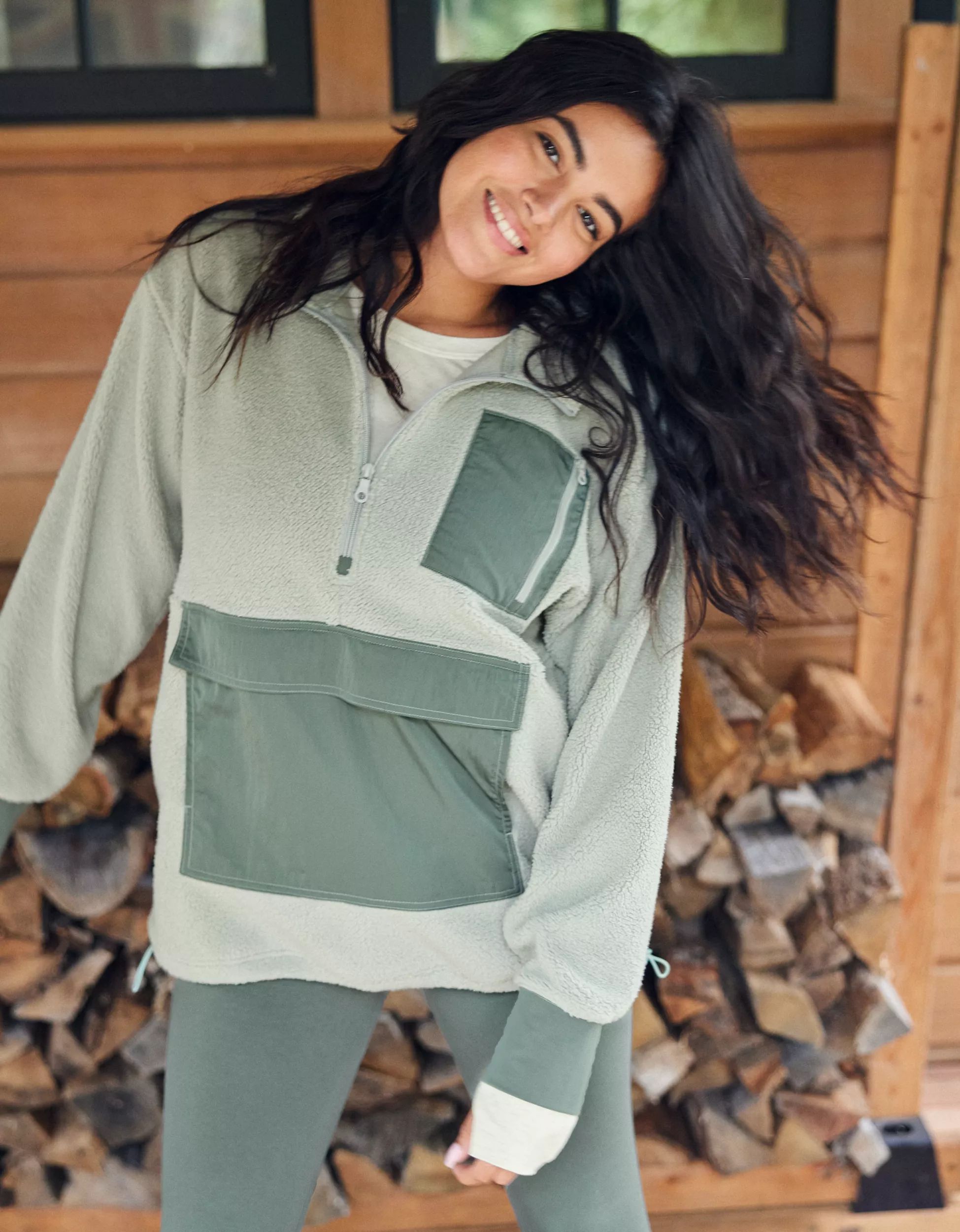 OFFLINE By Aerie Sherpa Nylon Quarter Zip Jacket | American Eagle Outfitters (US & CA)