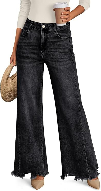 Trendy Queen Women's Wide Leg Jeans Stretchy High Waisted Straight Leg with Raw Hem Baggy Denim P... | Amazon (US)