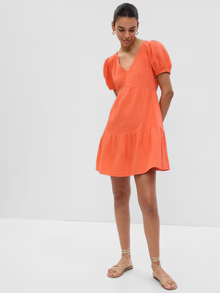 Crinkle Gauze Puff Sleeve Tiered Mini Dress | Gap (US)