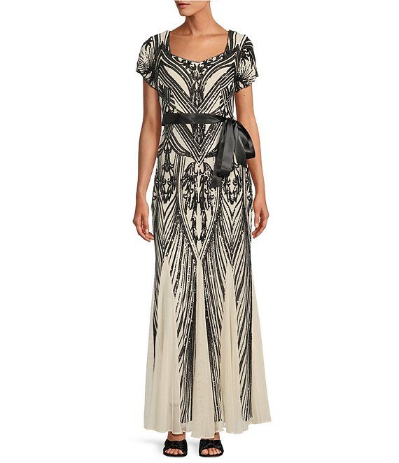 Plus Size Short Sleeve Sweetheart Neck Embellished Sequin Gown | Dillard's
