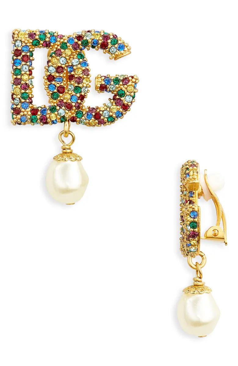 Dolce&Gabbana Crystal DG Logo Clip-On Earrings | Nordstrom | Nordstrom