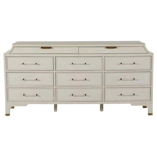Gabby Alexandra White Mahogany Stained Brass Accent 11 Drawer Dresser | Kathy Kuo Home