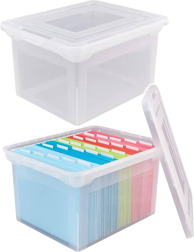 (2 Pack) - Letter and Legal Plastic File Tote With Snap Lid And Built In Handles 18 in x 14.25 In... | Amazon (US)