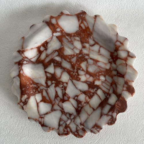 SAIDKOCC Marble Scalloped Tray Round Wave Tray Small Serving Platter for Counter, Bathroom, Kitchen, Nightstand, Jewelry Ring Dish Holder (Calacatta Red) | Amazon (US)