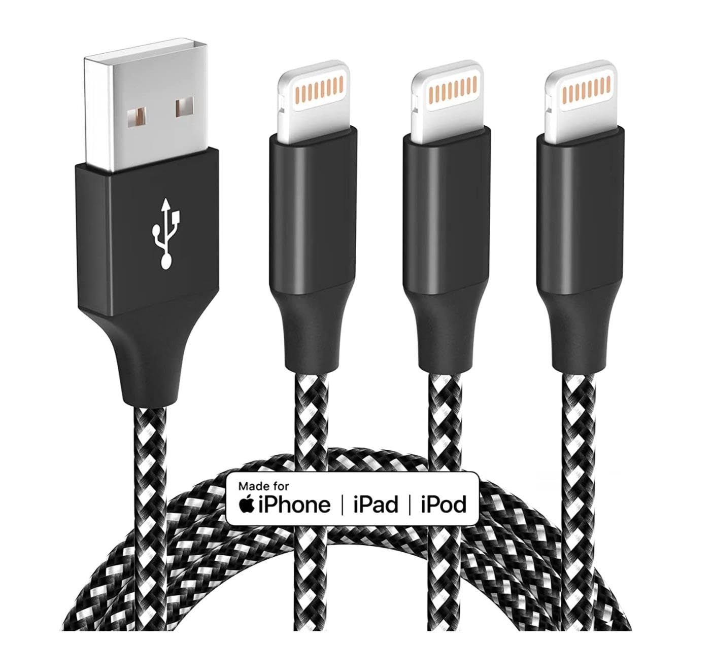 iPhone Charger Fast Charging Cord 3 Pack 10 FT Apple MFi Certified Lightning Cable Nylon Braided ... | Amazon (US)