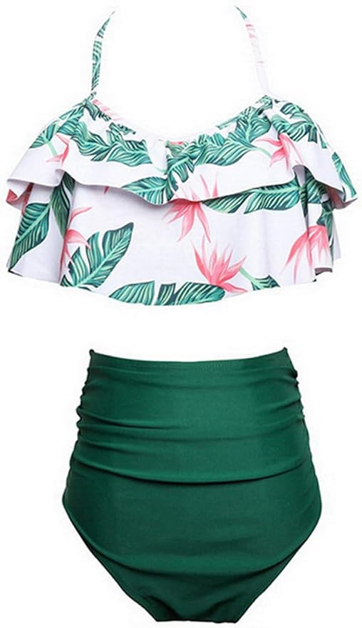 Women High Waisted Swimsuit Flounce Swimwear Racerback Vintage Two Piece Bikini | Amazon (US)