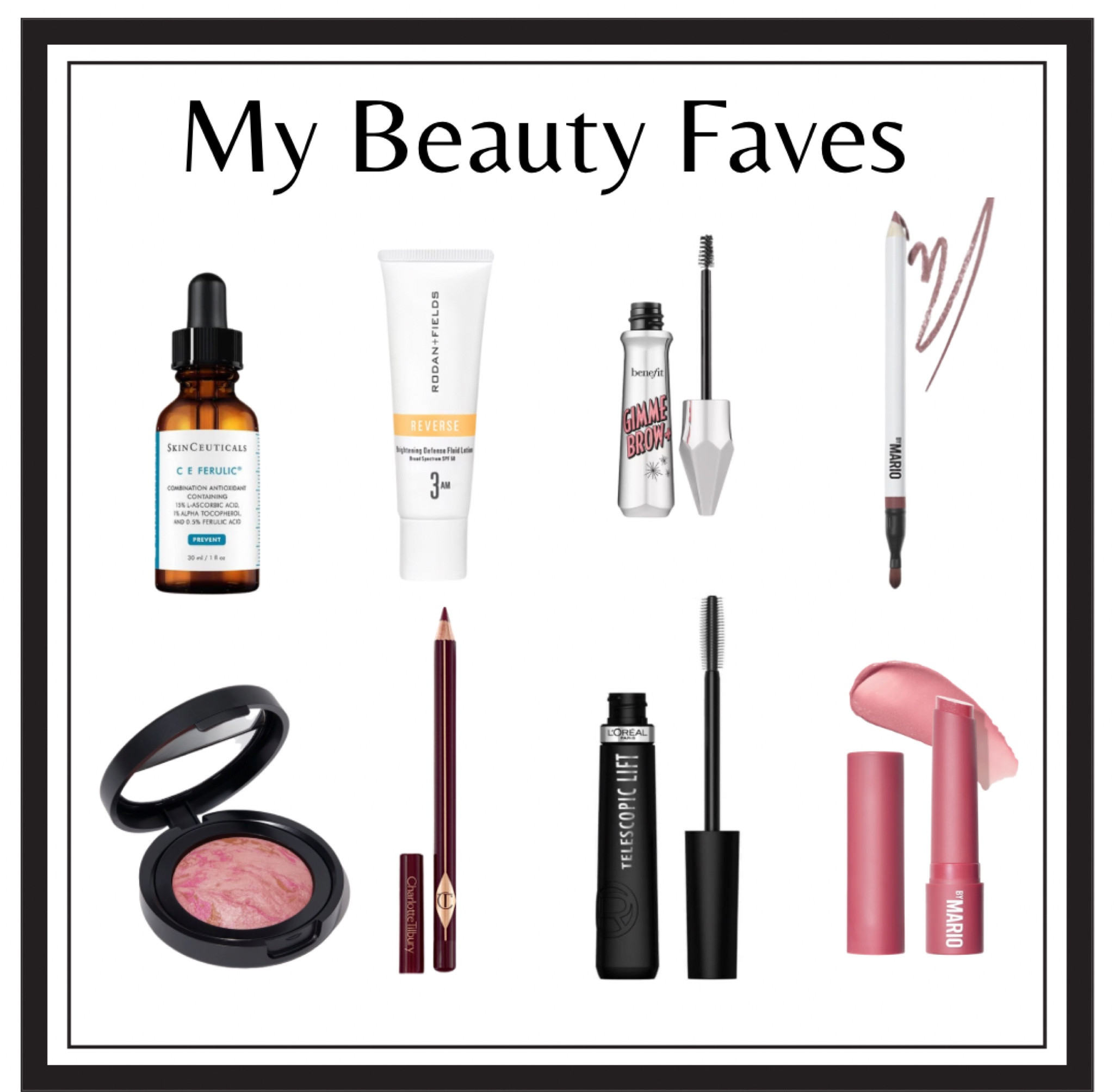 Here are some of my every day faves that are a MUST have! 

Skinceuticals C E Ferulic Serum - I’ve been using it  every morning for at least 6 years.  It’s amazing.  The recent price increase is killing me but sometimes Dermstore has a sale! 

R+F Reverse step 3am.  I used to sell R+F but I stopped a couple years ago.  I’m still a huge fan of their products and this moisturizer with sunscreen is great. It absorbs so quickly and leaves no residue.   Great for under makeup 

Benefit Ginme Brow - if you aren’t going to do anything - at least groom your brows.  Makes a huge difference! 

Makeup by Mario lip liner in Hugh.  This lip liner is close to my natural color and it adds just a little boost to my lips to make them seem appear bigger.  It glides ok smooth and has a brush on the opposite end.  

Laura Gellar - Baked Blush n Brighten Marbelized blush. I love this stuff.   Especially the Satin finish.  It’s adds a lot bit of a pearly finish so it’s almost as though it has a built in illuminator.   My favorite shade is Pink Grapefruit.  It brightens up any makeup look.  

Charlotte Tilbury classic eye liner in shimmering brown.   I have been using it since the brand was launched in the US and it’s my holy grail eyeliner.  Soft.  Lasts, and doesn’t smudge.  

L’Oréal Telescopic Lift mascara. This is a fairly new find and it’s fantastic.  Warning - the brush is different than most mascaras and I’ve poked my eye a couple times so beware! There’s a slight learning curve.  

Makeup by Mario plumping lip serum.  I have this in a bunch of colors and it’s great for a light wash if color. It’s a thick and creamy but never sticky consistency.  I just wish it lasted a tad longer.   

#LTKbeauty #LTKFind #LTKunder50