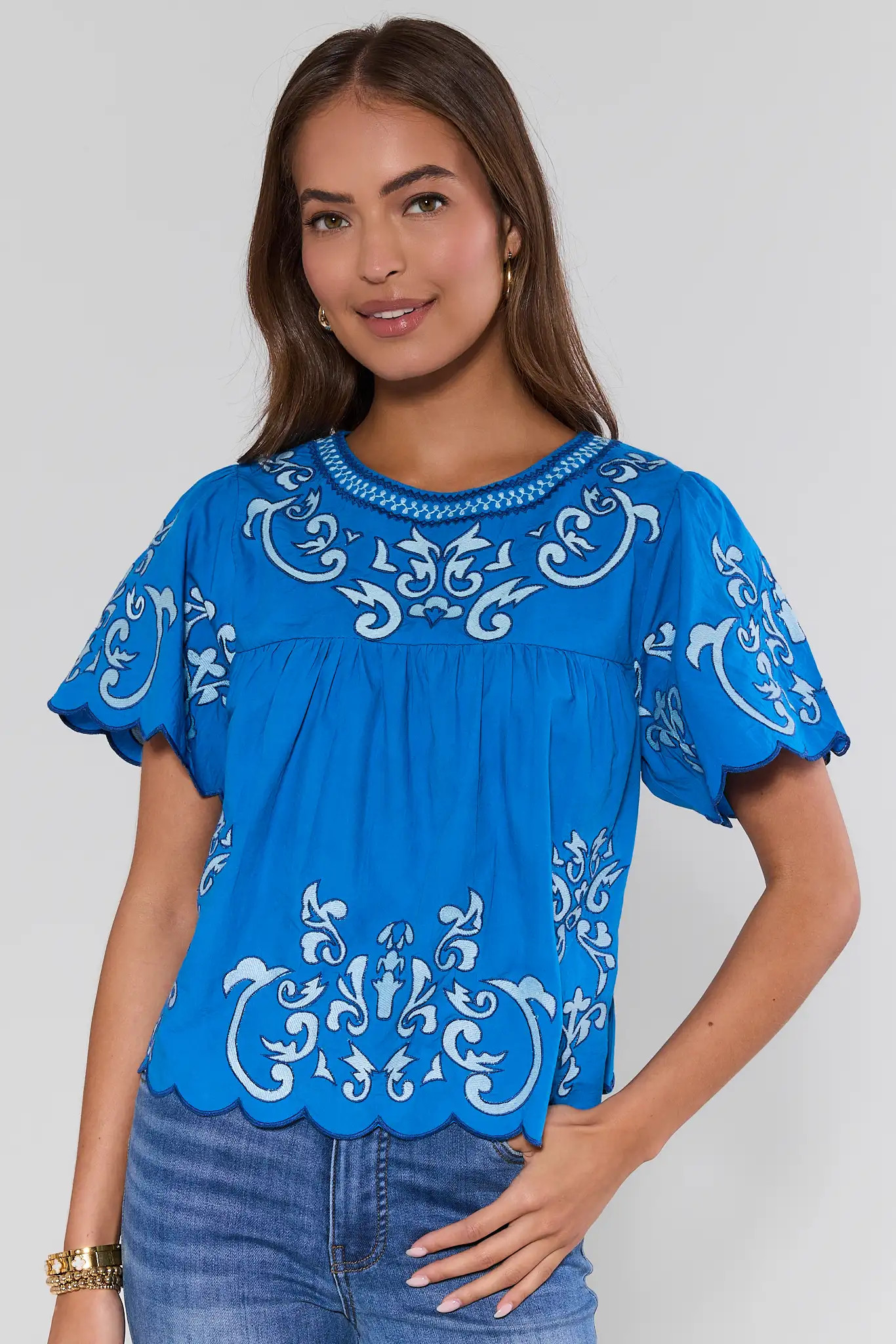 Blue Scalloped Hem Top by THML | Avara