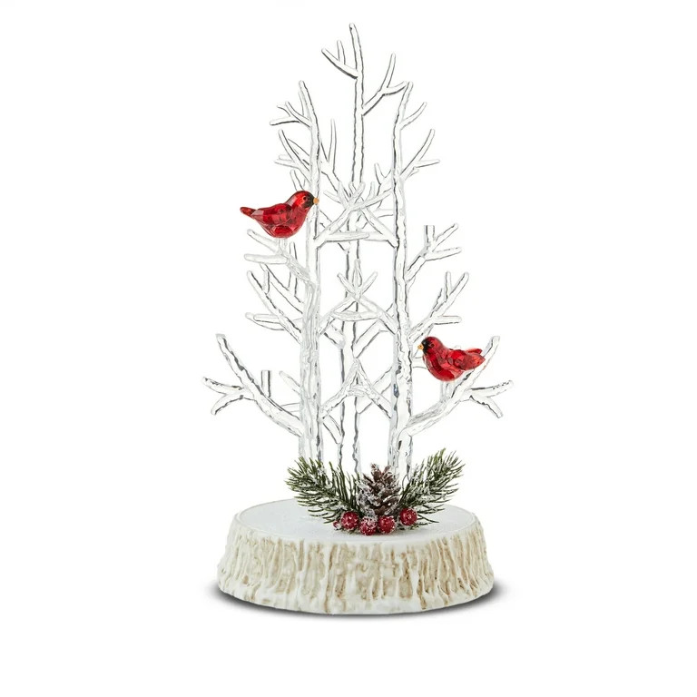 Clear Acrylic Tree with Cardinals and LED Illumination Indoor Christmas Decor, 13", by Holiday Ti... | Walmart (US)