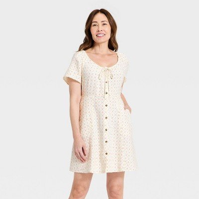 Women's Short Sleeve Button-Front Mini Sundress - Universal Thread™ Cream Floral S | Target