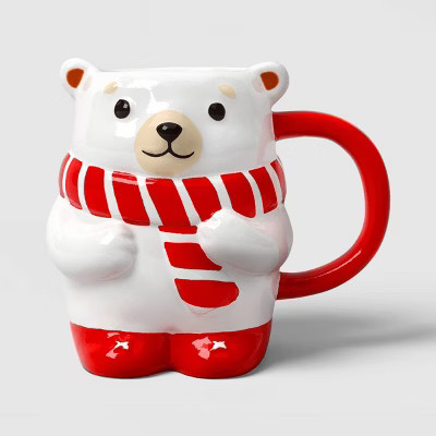 16 fl oz Christmas Earthenware Figural Polar Bear Mug - Wondershop™ | Target