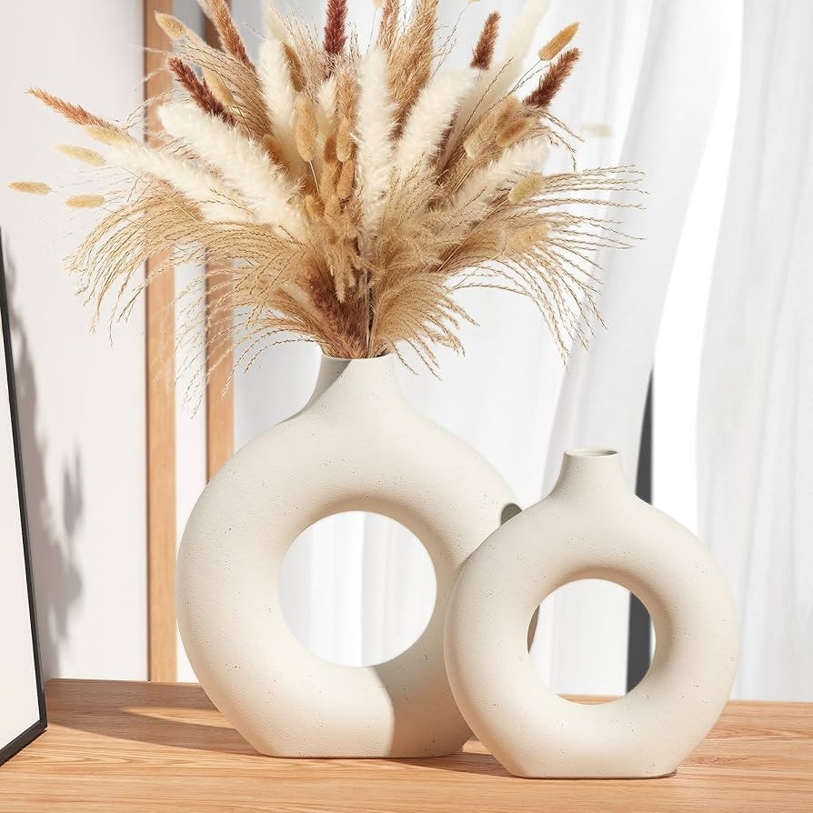 Amazon.com: White Ceramic Vase for Flowers, Boho Vase Set of 2 for Pampas, Nordic Minimalism Styl... | Amazon (US)