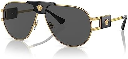 Versace VE 2252 100287 Gold & Black Metal Aviator Sunglasses Grey Lens | Amazon (US)