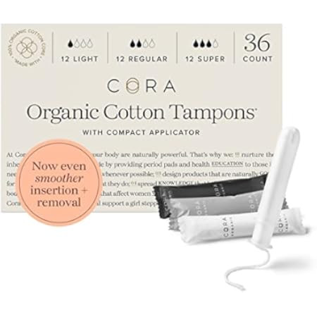 Cora Organic Tampons | Regular/Super Absorbency Variety Pack | 100% Cotton Core, Unscented with BPA- | Amazon (US)