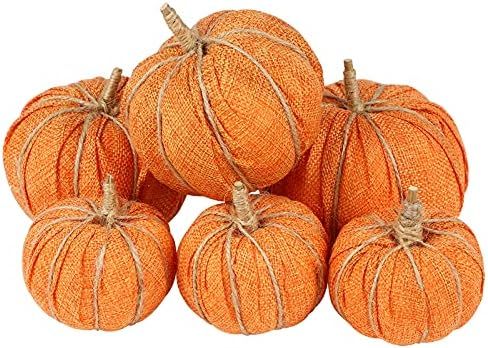 ANECO 6 Pieces Artificial Pumpkins Fabric Pumpkins Harvest Decoration Assorted Sizes Foam Pumpkin... | Amazon (UK)