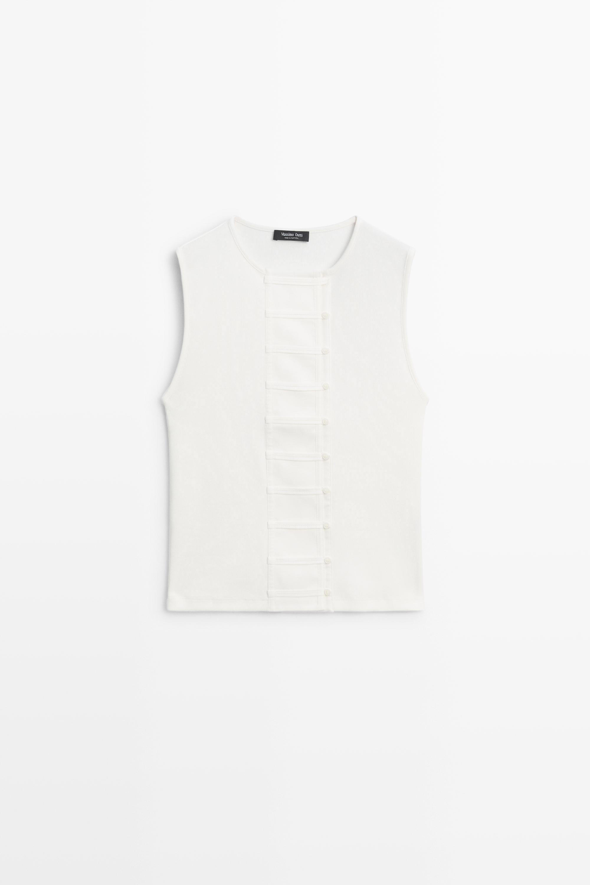 T-shirt \u00e0 plastron en coton m\u00e9lang\u00e9 | Massimo Dutti FR